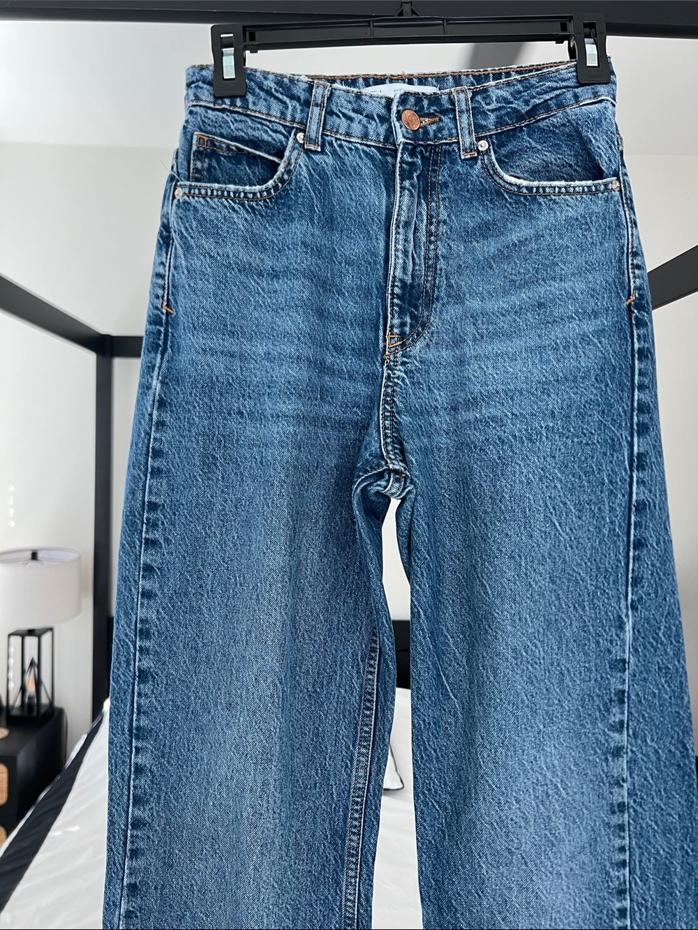 Zara Medium Blue High-Rise Straight Jeans